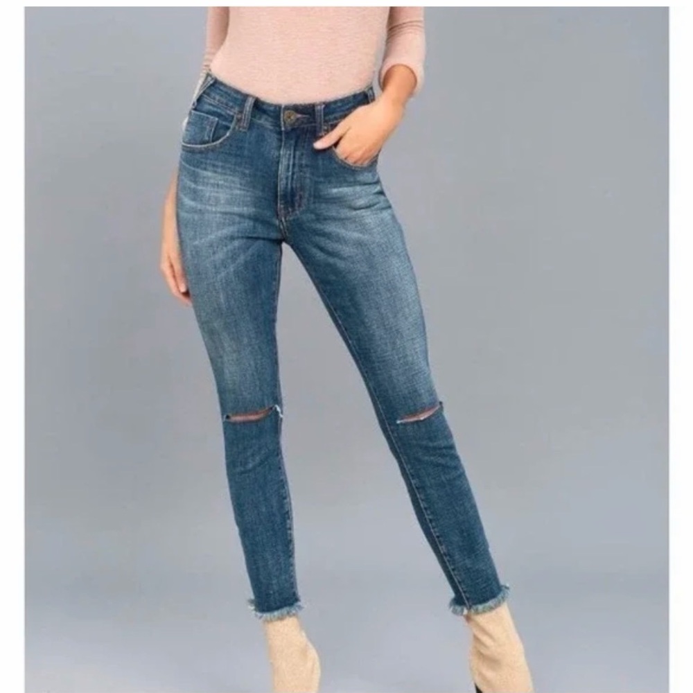One Teaspoon High Waist Freebird II Stretch Fitted Leg Distressed raw hem 28